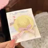 Chapéu de Palha Trançado com Laço de Verão Fofo e Compacto Mini Grampo de Cabelo Fofo Prendedor Bico de Pato Pequeno e Fresco