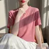 Camiseta de Manga Curta Tencel Lyocell para Mulheres, Gola Redonda, Cor Sólida, Top Casual e Estiloso, Camada Base de Meia Manga, Atacado de Roupas Femininas