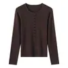 Suéter de Punto Fino de Primavera 60 Hilos Cuello Redondo Abotonado para Mujer, Ajustado Canalé Elegante Base de Lana