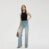 Pantalones de mezclilla con lycra Lanyuxi 2025 para mujer, versátiles, elásticos, de una sola pieza, corte simple pero no monótono, finos, ligeramente acampanados, por Yichun