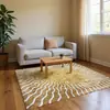 Piso de Luxo Leve, Linhas Geométricas Onduladas Amarelo Dourado, Tapete Lavável de Falso Cashmere, Mesa de Cabeceira do Quarto, Mesa de Centro da Sala de Estar
