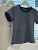 Camiseta de Manga Corta Rayada Azul Marino para Mujer, Principios de Otoño, Corta, Adelgazante, Hombro Normal, Bloques de Color, Cuello Redondo, Top Casual, Transfronterizo 2025