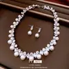 Brincos e Colar de Pérolas Incrustados com Diamantes Estilo Retrô Francês, Corrente de Clavícula Exquisita Estilo Palácio, Conjunto de Joias de Nicho para Mulheres