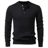 Suéter de Punto a Rayas de Manga Larga con Cuello Henley Abotonado para Hombre, Estilo Old Money con Acabado de Alta Gama, Venta al por Mayor de Fábrica Transfronteriza Otoño/Invierno