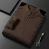 Suéter de Punto Grueso de Calidad Nueva para Hombre, Forrado de Polar para Invierno, con Media Cremallera y Cuello Semi-Alto, Cálido, para Hombres de Mediana Edad