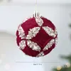 Cruz 8cm Rojo Vino Bola Afelpada Bola de Navidad Lentejuelas Plástico Bola Colgante Adorno Adorno para Árbol de Navidad Decoraciones Festivas