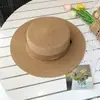 Sombrero de Paja Francés Texturizado Estilo Old Money para Mujer, Fedora de Copa Plana de Verano, Sombrero de Sol para la Playa, Sombrero con Protección Solar con un Toque de Lujo