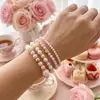 Conjunto de Pulseiras de Pérola Transfronteiriças Europeias e Americanas, Moderno e Elegante, Cordão Elástico com Contas CCB, Conjunto de Várias Peças de Joias Femininas