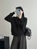 Cardigan de Punto con Botones Cuadrados Pequeños y Cuello Semi-Alto Estilo Transfronterizo para Mujer, Abrigo Estilo Perezoso Otoño e Invierno, Top Suave Versátil a la Moda