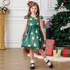 Nuevo Vestido Navideño para Niñas Transfronterizo Vestido Infantil con Lazo Estampado Verde Cuello en V Manga Corta