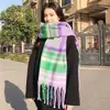 Cachecol Listrado Xadrez de Mohair Oversized com Franjas Coreano Atacado Macio Grosso Quente Xadrez Clássico Falso Cashmere