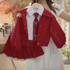 Nuevo Conjunto de Cuero para Niñas 2026 Elegante Chaqueta Estilo Coreano y Falda Plisada Conjunto de Dos Piezas Biker Infantil