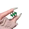 Venta al por mayor del fabricante Xiaohongshu Jade Verde Natural Calabaza Anillo de Bambú con Incrustación de Plata S925, Diseño Simple