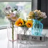 Vaso de Vidro Listrado Vertical Transparente Vaso de Flores Hidropônico Decoração de Mesa para Sala de Estar Ornamento Criativo Estilo Ins Fresco