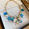 Collar Transfronterizo Europeo y Americano de Conchas y Estrellas de Mar, Cadena para Clavícula Personalizada y de Moda Estilo Vacaciones en la Playa, Joyería de Nicho con Diseño Único para Mujeres