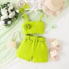 25 Trajes de Verano Lindos Multicolor Europeos y Americanos para Niñas Pequeñas y Medianas Corsage Tirantes + Pantalones Cortos + Cinturones + Accesorios para el Cabello