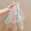 Véu com Laço Estilo Princesa Tule Menina Sessão de Fotos Presilha de Cabelo Véu Ins Aniversário Adorno de Cabeça Véu Doce para Crianças