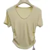 Camiseta Plisada con Cuello en U para Mujer, Nuevo Estilo Verano 2025, Color Caramelo, Corte Ajustado, Manga Corta, Top Elástico de Capa Base