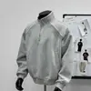 Sudadera con media cremallera gris deconstruida para hombre, holgada, talla grande, otoñal, marca de moda, peso pesado, casual americano, top tipo jersey, prenda de abrigo