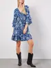 Moda Femenina Verano 2026 Transfronterizo Estilo Amazon Elegante para el Trabajo Volante Manga Tres Cuartos Vestido Floral Dopamina