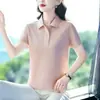Camiseta de Manga Curta com Gola Lapela de Seda Gelada para Verão Feminina 2026 Nova Camisa POLO Feminina Top Esportivo de Secagem Rápida Camisa Pequena Fina