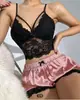 Top de Tirantes Comercio Exterior Camisola Transfronterizo Wish Conjunto de Pijama Encaje Estilo Europeo y Americano Pantalones Cortos para Casa Amazon Se Puede Usar Afuera