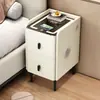 Mesita de noche inteligente ultraestrecha, madera maciza, multifuncional, pequeña, simple, moderna, mesita de noche multifuncional con carga inalámbrica