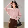 Suéter Capa Estilo Francés Pequeña Fragancia para Dama Mujer Otoño Invierno Nuevo Alta Sociedad Burguesía Blusa con Volantes Tejido de Punto Rosa
