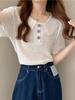 Camiseta de manga corta con hombros descubiertos para mujer, estilo universitario, elegante y antiedad, con cuello polo, verano 2025