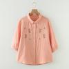 Ropa de Verano 2025 Estilo Japonés Camisa de Gasa de Algodón de Manga Tres Cuartos para Mujer Holgada Flor Bordada Algodón Puro Camisa de Manga Corta