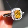 Douyin Live Explosiones Imitación Importada Moissanita Color D Anillo Diamante Amarillo Gema de Color Lujo Compromiso Anillo de Apertura