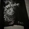Nuevo Estilo de Moda Europeo y Americano de Principios de Primavera Holgado Y2K Hombros Descubiertos Oscuro Retro Subcultura Chica Picante Camiseta de Manga Larga Estampada