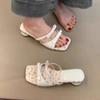 Sandalias de Tacón Grueso de Estilo Dulce para Mujer Verano 2025 Nuevo Estilo Lazo Floral Pequeño Sandalias de Tacón de Un Pedal para Mujer