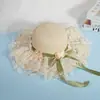 Sombrero de Paja Estilo Francés Ondulado para el Sol para Mujeres al Aire Libre en Verano, de Alta Gama, Ala Ancha, Lazo de Encaje, Protección Solar