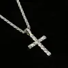 Popular Collar Colgante de Cruz de Aleación de Zinc Hip-Hop Europeo y Americano, Cadena de Tenis Brillante, Cadena Trenzada, Accesorios Completos de Diamantes al por Mayor