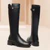 Botas Altas de Cuero Suave de Moda para Mujer 2026 Otoño/Invierno Nuevo Estilo Botas Largas para Personas Bajas Botas Altas Botas de Montar con Felpa
