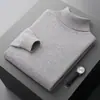 Suéter Masculino de Lã Pura para Outono e Inverno, Gola Alta Grossa, Pulôver Casual, Camisa Base de Caxemira para Homens