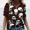 Outlet de Fábrica Camiseta Feminina de Manga Curta com Caveira Camisa Casual, Camiseta Feminina Gola V, Nova Moda