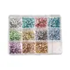 Conjunto de Decoração para Unhas com Strass Redondo de 2mm e 12 Compartimentos Transfronteiriço, Strass Cor AB com Fundo Plano, Acessórios para Decoração de Unhas DIY Atacado