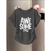 Camiseta de Manga Corta Estilo Nuevo 2026 con Mangas Volantes Pequeñas, Hombro Normal, Algodón Puro, Cintura Ajustada, Corte Ajustado, Adelgazante, Top Gris para Mujer, Estilo Coreano, Verano