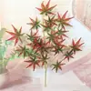 Hoja de arce roja, verde y amarilla simulada de 4 puntas, hojas para decoración de jardín de arce, hojas de arce falsas, hojas de árbol falsas de plástico, arce de pata de pollo