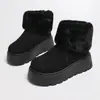 Botas de Nieve de Piel Gruesa de Invierno para Mujer Suela Gruesa Que Aumenta la Altura Zapatos de Pan Calientes Antideslizantes Zapatos Grandes de Algodón sin Cordones Plataforma Cortos