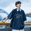 Camiseta de Manga Corta con Estampado Pesado Americano para Hombre Verano Moda Marca Trendy Juventud Manga Media Oversize Hombros Descubiertos Camiseta