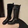 Fivela de Cinto Moda Estilo Universitário 4,5CM Botas de Cavaleiro Outono/Inverno 2026 Novas Botas Longas Acima do Joelho Bico Redondo Salto Grosso