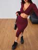 Conjunto de Moda Europeu e Americano Transfronteiriço para Mulheres, Sexy e Versátil, Novo Conjunto de Duas Peças com Top Bordô para Outono e Inverno
