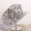 Chapéu de Cowboy Ocidental com Padrão de Pele de Cobra Transfronteiriço, Chapéu de Topo Reto para Outono e Inverno, Chapéu Jazz Retro de Aba Larga Masculino, Feminino