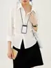 Camisa Elegante de Manga Larga con Pliegues Estilo Preppy Retro para Mujer, Primavera, Cintura Ceñida, Top Adelgazante, Azul, Nuevo 2025