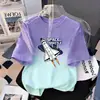 Nova Camiseta de Verão Infantil Gradiente de Manga Curta, Tops Estampados para Meninos, Roupas Tendência Estilo Coreano de Caimento Solto para Crianças Mais Velhas