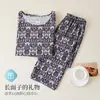 Pijama de Algodón y Seda para Mujer de Mamá, Conjunto de Dos Piezas de Manga Larga para Primavera, Otoño e Invierno, Talla Grande Estampado para Ropa de Casa de Mujeres de Mediana Edad y Mayores