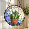 Tulipán Blanco Vidrio Colgante de Color Adorno de Vidrio para el Hogar Decoración de Ventana Atrapasol para el Jardín